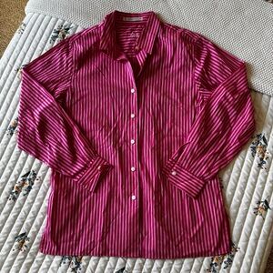 Foxcroft Hot Pink Striped Button-Down Shirt, Size 8 – 100% Cotton